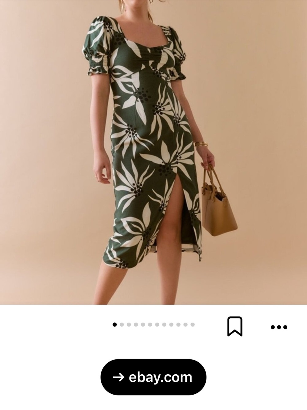 Francescas Audrey Adella Square-Neck Olive Green Floral Midi Dress
